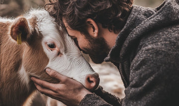 Man caring for a cow