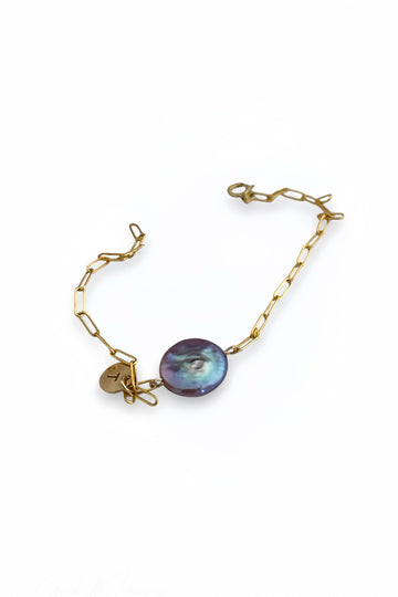 Iridescent Grey Pearl and Matte Gold Bracelet