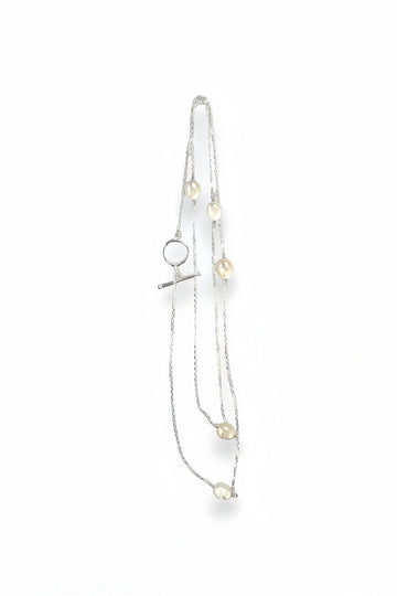 Pearl Lariat Necklace Silver