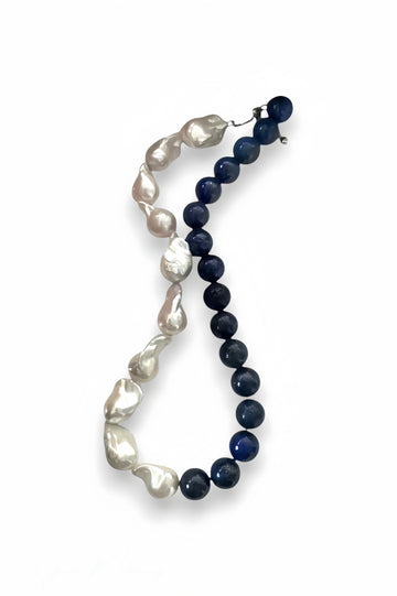 Baroque Pearl and Lapis Lazuli Serene Contrast Necklace