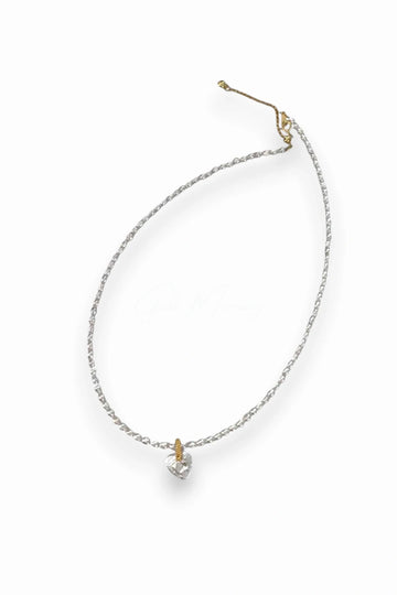 Heart-Shaped Pearl and Pink Pearl Chain Necklace