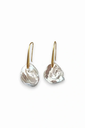 Gold Hook Flower Petal Pearl Earrings